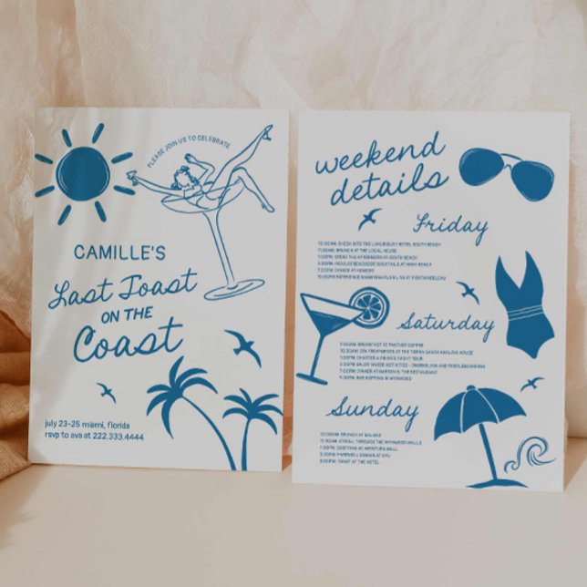 Senaste popup-ritad bachelorette-inbjudan inbjudningar (Seaside bachelorette bash invitation)