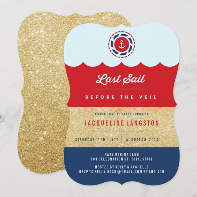 Senaste segeln före Veil Glam Bachelorette-partiet Inbjudningar (Fram/baksida)