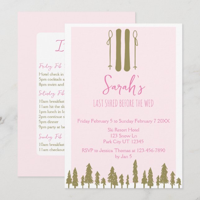 Senaste Shred Winter Ski Bachelorette Party Inbjudningar (Fram/baksida)