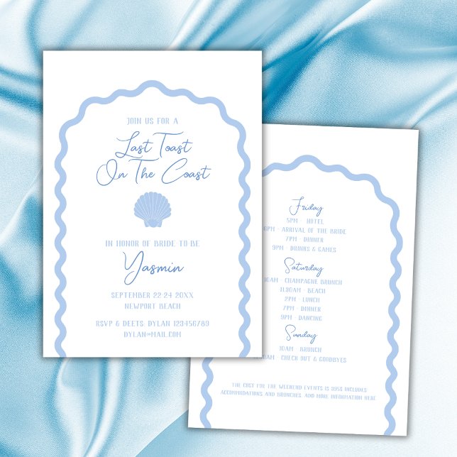 Senaste skon på Kusten Seashell Bachelorette Inbjudningar (last toast on the coast bachelorette party invitation seashell beach destination weekend itinerary)