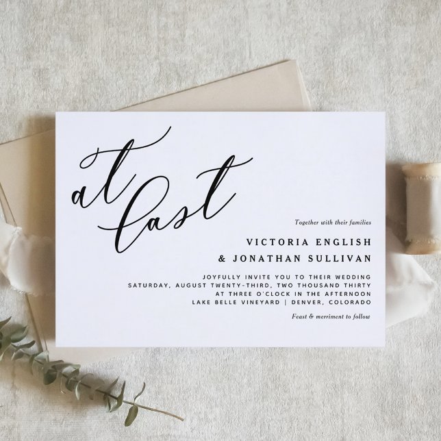 Senaste svarta, modern kalligrafi Bröllop Inbjudningar (At Last Black Modern Calligraphy Wedding Invitation)
