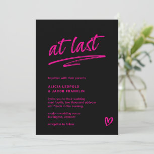 Senaste svarta Shock rosa-typografi, modern Bröllo Inbjudningar