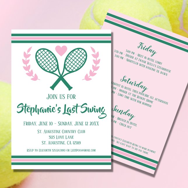 Senaste Swing Tennis Land Klubb Bachelorette Inbjudningar (Get Country Club vibes with the perfect invitation for your bach weekend. )