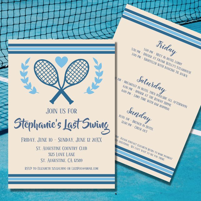 Senaste Swing Tennis Land Klubb Bachelorette Inbjudningar (Have a bach weekend filled with cocktails and country clubs with this "Last Swing" invitation)