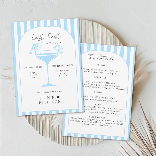 Senaste Toast Beach Boho Bachelorette Party Itiner Inbjudningar (beach bachelorette weekend last toast coastal nautical stripes boho arch elegant classy)