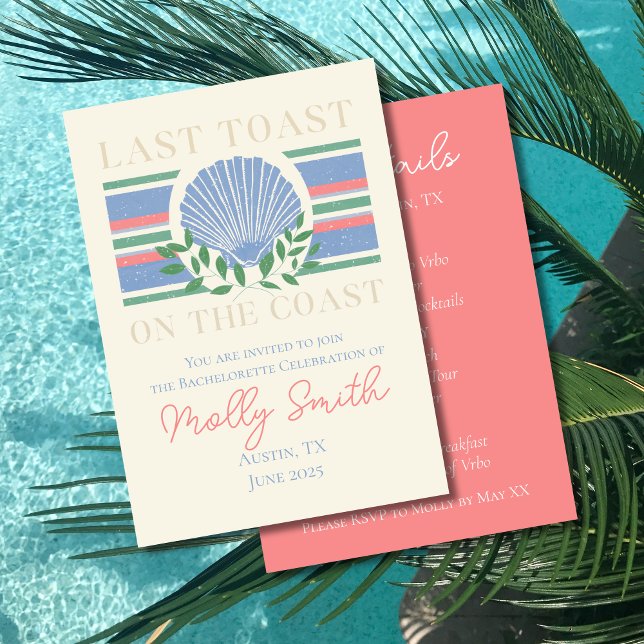 Senaste Toast på Kusten - Nautical Bachelorette Inbjudningar (Last Toast on the Coast invite with modern font - perfect for bachelorette or bridal celebrations!)