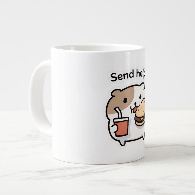 Send Help Funny Coffee Mug – Relatable Stress Meme Jumbo Mugg (Framsida vänster)