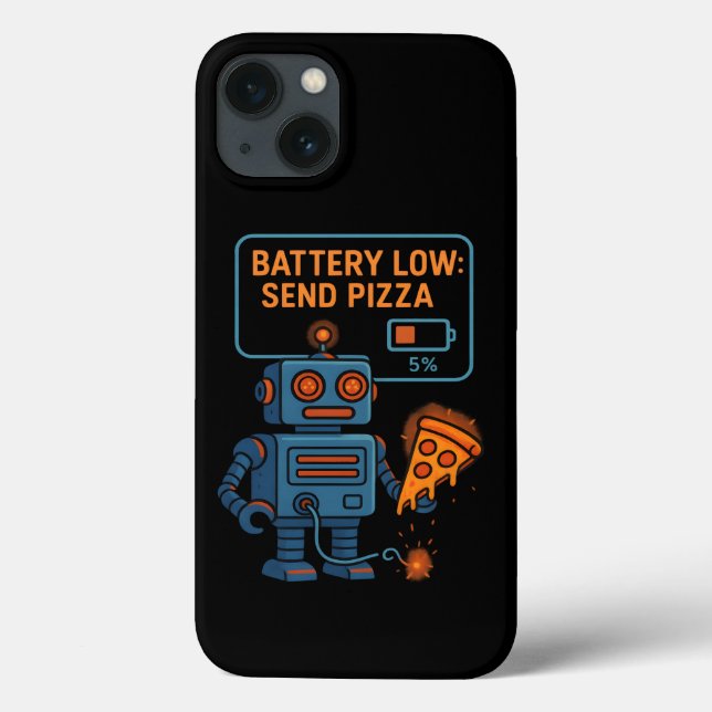 Send Pizza Robot Battery 5% Gaming Foodie Funny (Baksida)