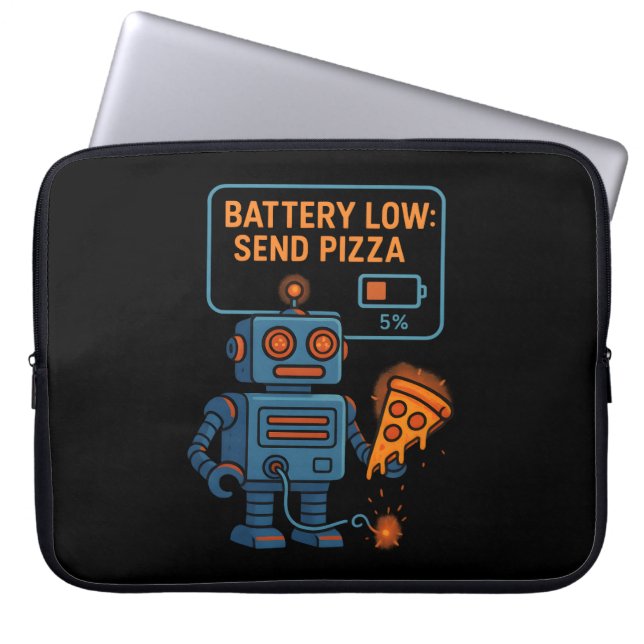 Send Pizza Robot Battery 5% Gaming Foodie Funny Laptop Fodral (Framsidan)