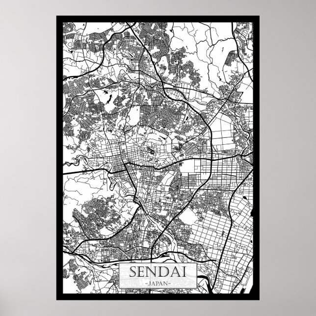 Sendai Japan Stadskarta Poster (Framsidan)