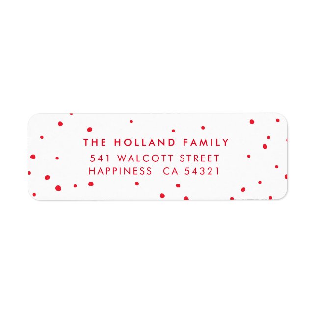Sender ADRESS söta, moderna snö-fläckar röda Returadress Etikett (Framsidan)