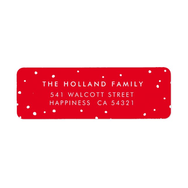 Sender ADRESS söta, moderna snö-fläckar röda Returadress Etikett (Framsidan)