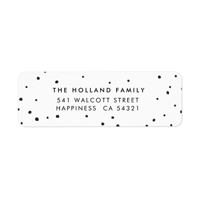 Sender ADRESS söta, moderna snö-fläckar svart Returadress Etikett (Framsidan)