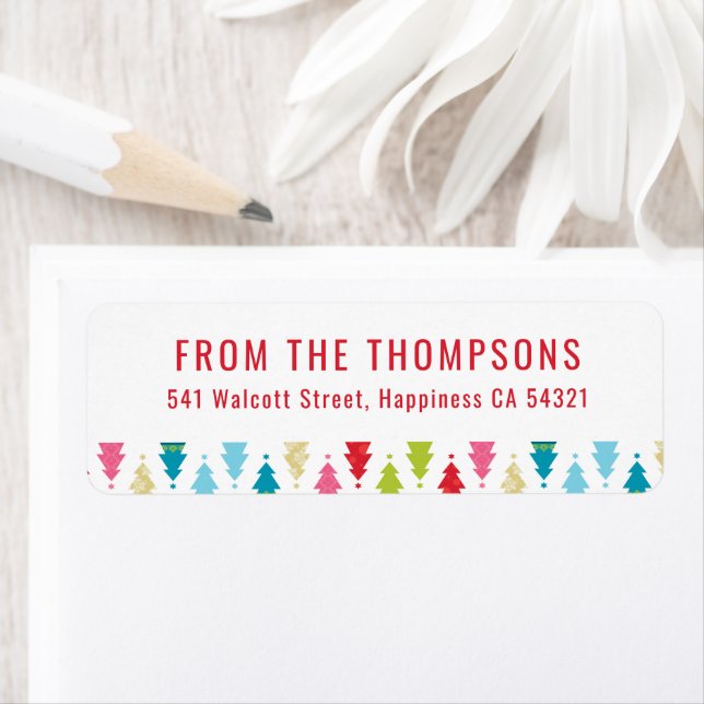 Sender modern frestige julgran mönster färg returadress etikett (Insitu)
