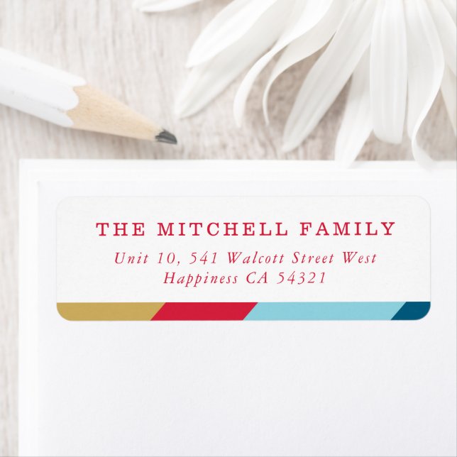 SENDER modern, minimal geometrisk röd guld blå Returadress Etikett (Insitu)