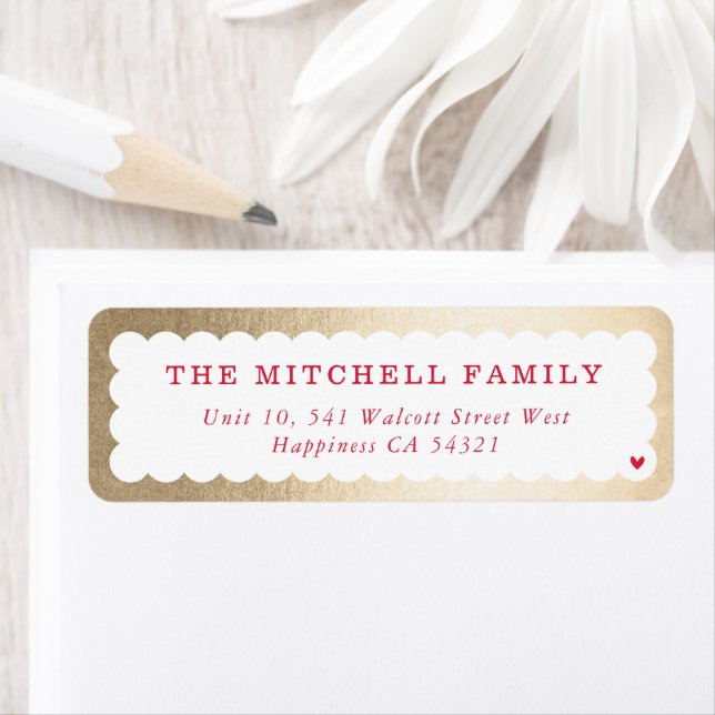 Senders moderna, minimala schalop-banderoll guld r returadress etikett (Insitu)