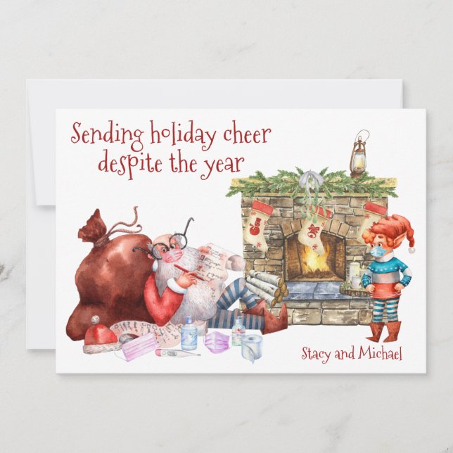 Sending Helgdag Cheer Santa List Covid 2021 Julkort (Framsida)