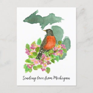 Sending Kärlek Michigan American Robin Flowers Vykort