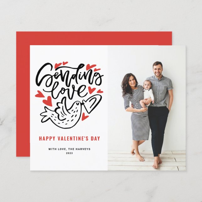 Sending Love Calligraphy Dove Alla hjärtans dag-ko (Fram/baksida)