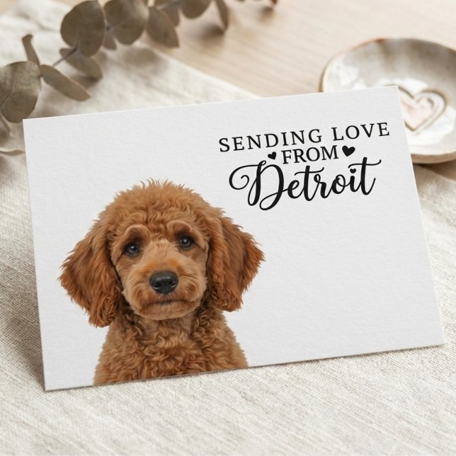Sending Love From Detroit Postcard Vykort (Make Your Dog a Detroit Icon.)