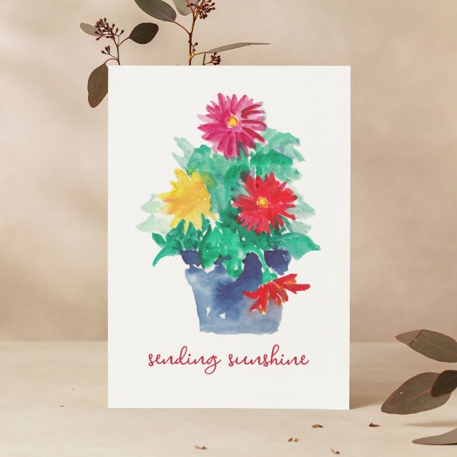 Sending Sunshine Originalkonst Gerbera Daisy Blomm Kort (These carefree Gerbera daisies were fun to paint. I like to think they would make anyone smile!)