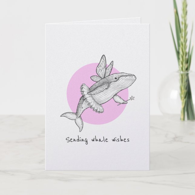 Sending whale wishes well wishes punny card kort (Framsida)