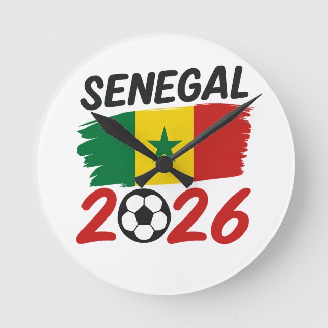 Senegal 2026 Soccer Fan Design with Star Football Rund Klocka (Framsida)