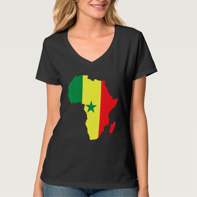 Senegal Flagga Afrika Continent Silhouette for Sen T Shirt (Framsida)