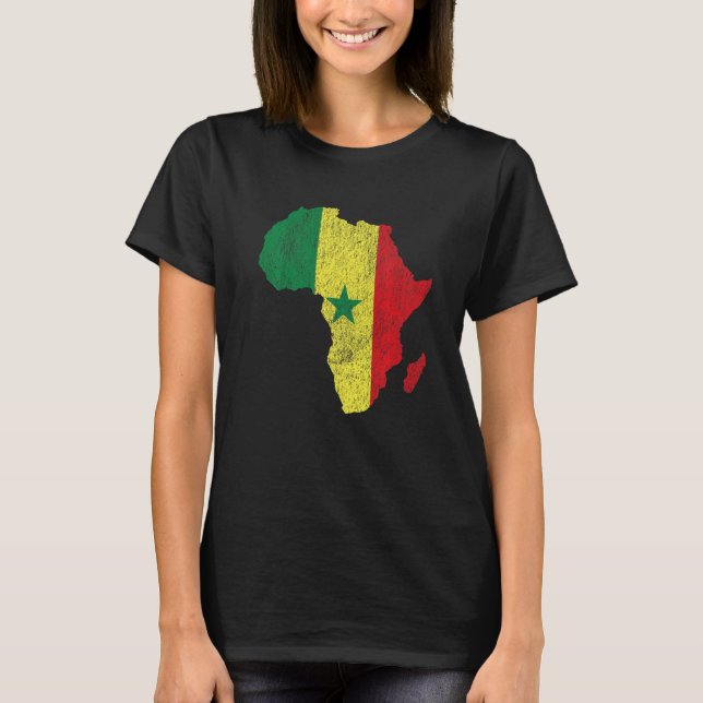 Senegal Flagga Afrika Continent Silhouette Gift fo T Shirt (Framsida)