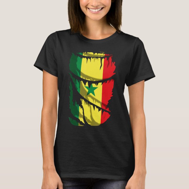 Senegal Flagga - Broken eller Tear Fabric Effect T Shirt (Framsida)
