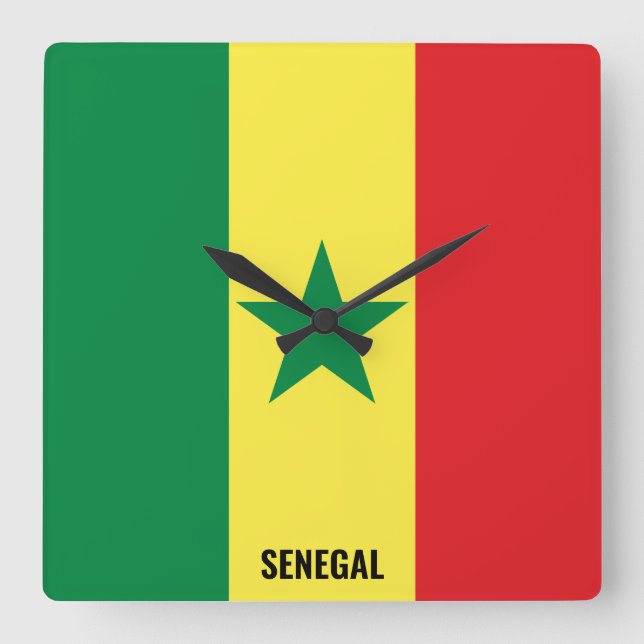 Senegal Flagga Dazzling Patriotic Fyrkantig Klocka (Framsida)
