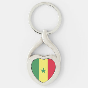 Senegal Flagga Emblem Twisted Heart Silverfärgad Nyckelring