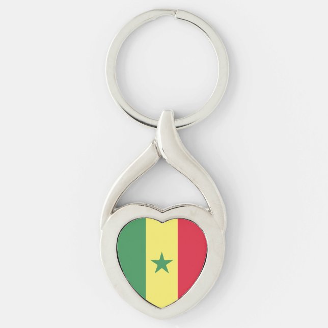 Senegal Flagga Emblem Twisted Heart Silverfärgad Nyckelring (Framsidan)