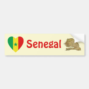 Senegal Flagga Hjärta + Karta Bildäckslapp Bildekal