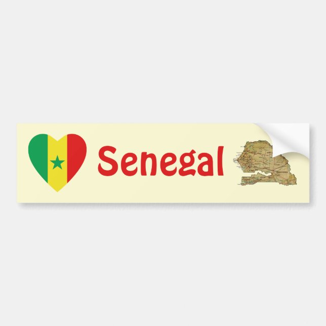 Senegal Flagga Hjärta + Karta Bildäckslapp Bildekal (Framsidan)