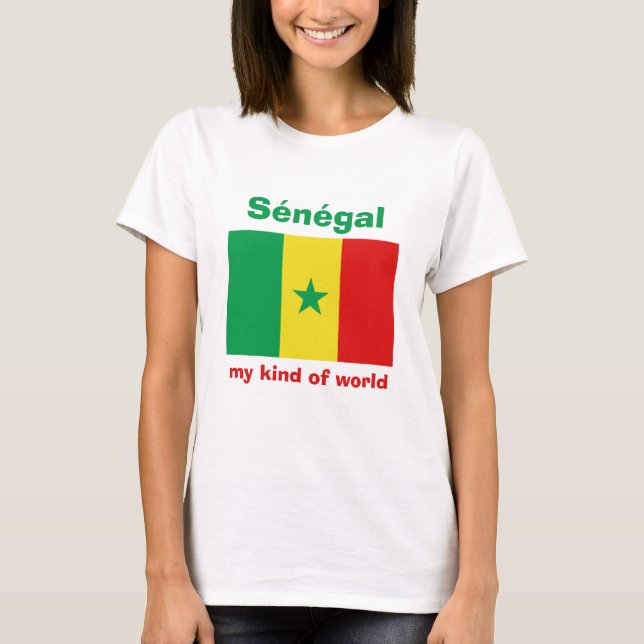 Senegal Flagga + Karta + Text T-Shirt (Framsida)