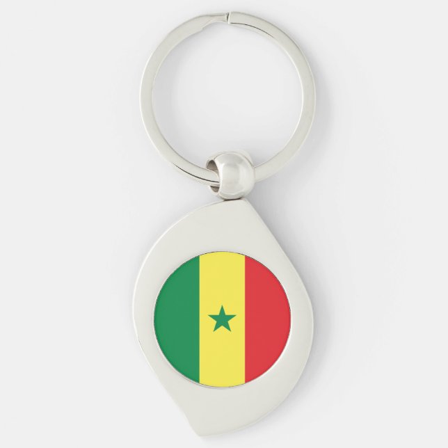 Senegal flagga swirl silverfärgad nyckelring (Framsidan)