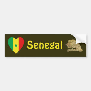 Senegal flaggahjärta + Kartabildekal Bildekal