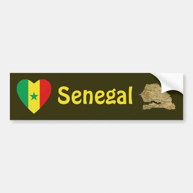 Senegal flaggahjärta + Kartabildekal Bildekal (Framsidan)