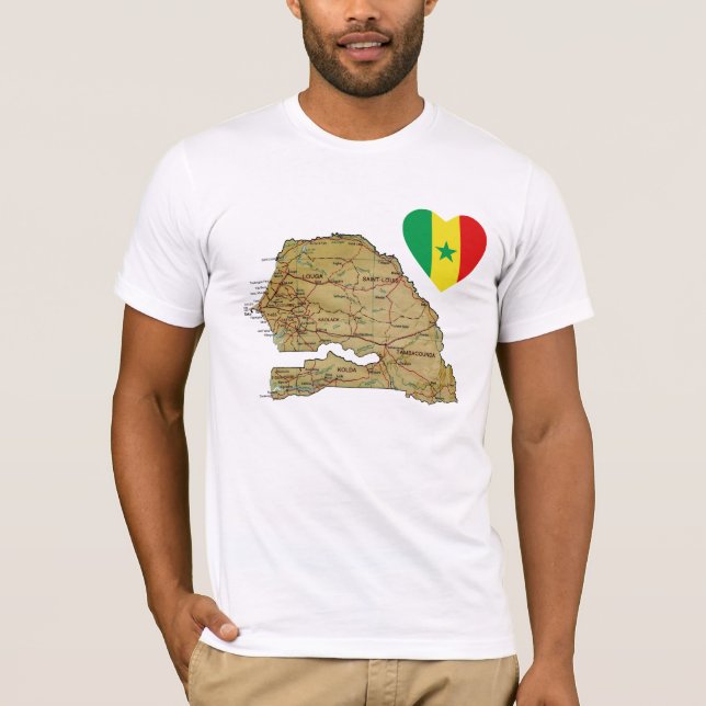 Senegal flaggahjärta och kartaT-tröja Tee (Framsida)