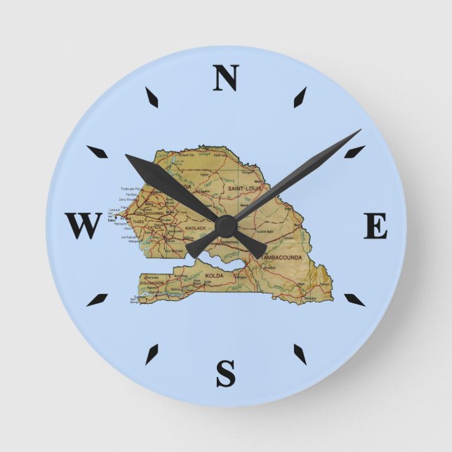 Senegal Karta Clock Rund Klocka (Framsida)