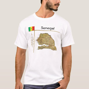 Senegal Karta + Flagga + Rubrik T-Shirt