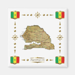 Senegal Karta + Flaggor Magnet