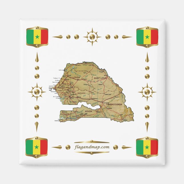 Senegal Karta + Flaggor Magnet (Framsidan)