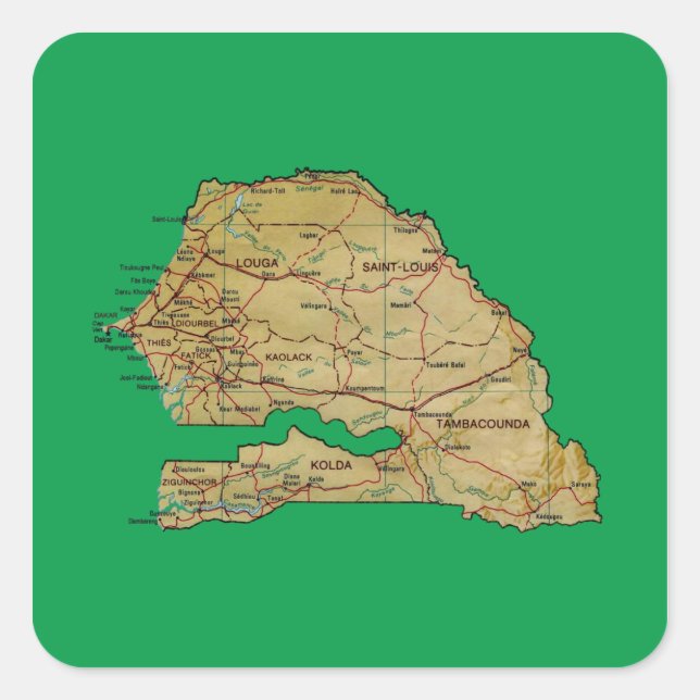 Senegal Karta Sticker Fyrkantigt Klistermärke (Framsida)