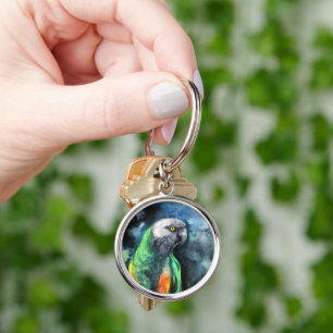 Senegal Parrot Rund Silverfärgad Nyckelring