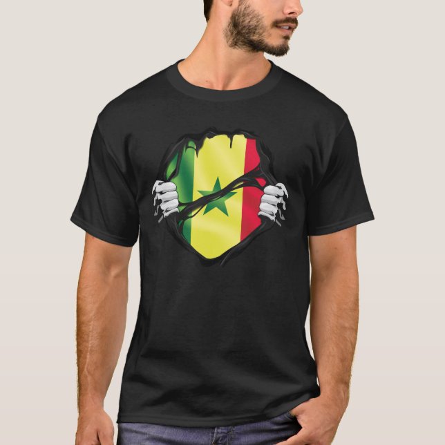 Senegal Pure Roots Flagga Black T Shirt (Framsida)