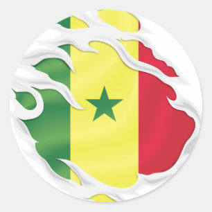 Senegal Rippad Flagga Classic Round Sticker Runt Klistermärke