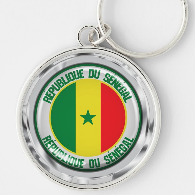 Senegal Round Emblem Rund Silverfärgad Nyckelring (Framsidan)