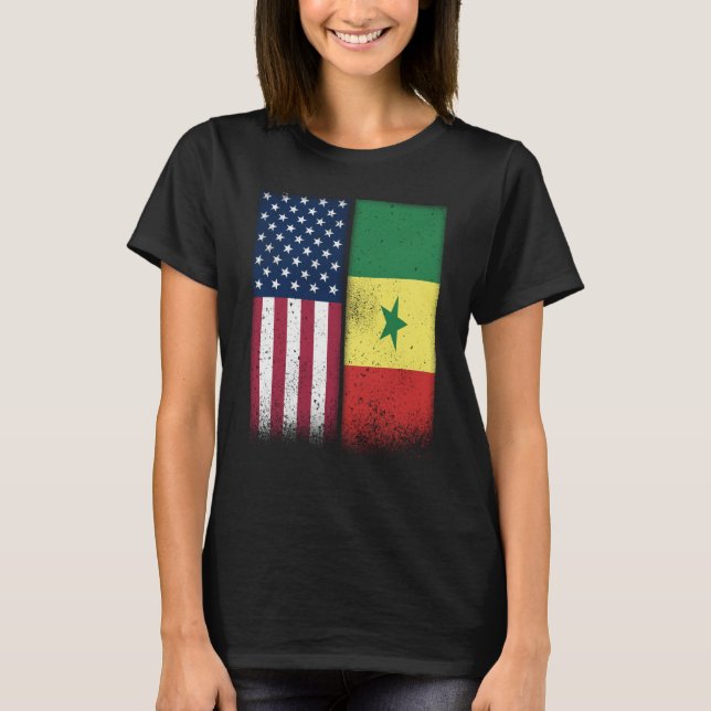 Senegal Senegalese American Flags Proud USA Senega T Shirt (Framsida)